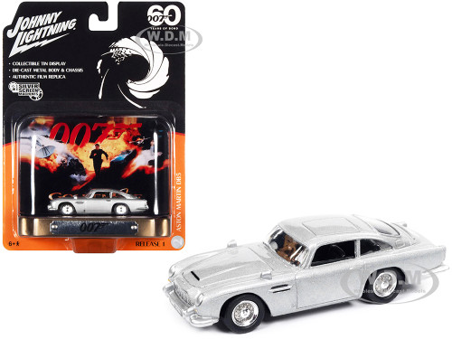 Aston Martin DB5 RHD Right Hand Drive Silver Metallic 007 James Bond GoldenEye 1995 Movie Collectible Tin Display Silver Screen Machines Series 1/64 Diecast Model Car Johnny Lightning JLDR017-JLSP306