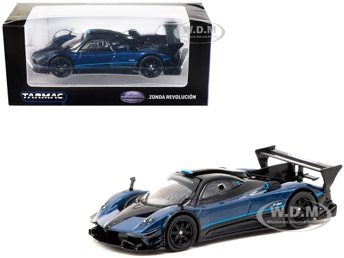 Pagani Zonda Revolucion Blue Metallic Black Light Blue Stripes Global64 Series 1/64 Diecast Model Car Tarmac Works T64G-TL016-BL