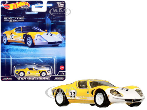 1969 Alfa Romeo 33 Stradale #33 Yellow White Exotic Envy Series Diecast Model Car Hot Wheels HCJ91