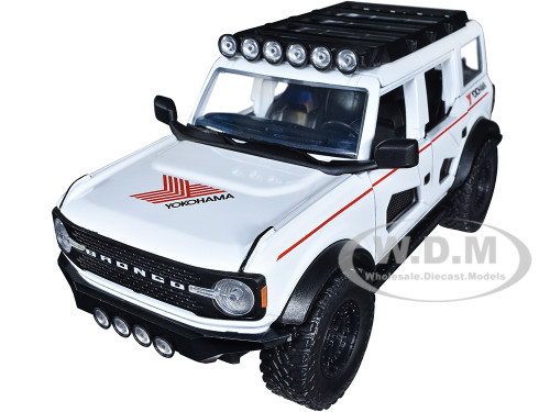 2021 Ford Bronco White Red stripes Roof Rack Yokohama Tires Just Trucks Series 1/24 Diecast Model Car Jada 34286