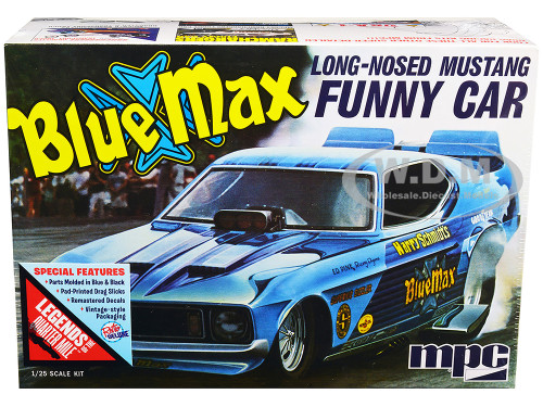 Skill 2 Model Kit Blue Max Long Nose Mustang Funny Car 1/25 Scale Model Car MPC MPC930