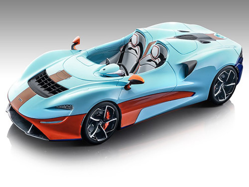 2020 McLaren Elva Convertible Light Blue with Orange Accents Exclusive Collection Series Limited Edition to 79 pieces Worldwide 1/18 Model Car Tecnomodel T18-EX09A