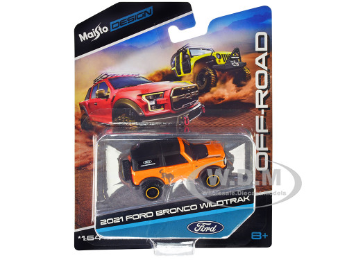 2021 Ford Bronco Wildtrak Orange Metallic with Black Top Off-Road Maisto Design Series 1/64 Diecast Model Car Maisto 15494-22D