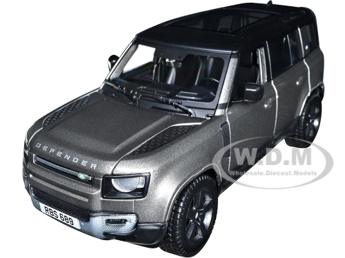 2022 Land Rover Defender 110 Dark Silver Metallic with Black Top and Sunroof 1/24 Diecast Model Car Bburago 21101sil