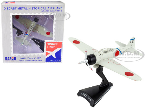 Mitsubishi A6M2 Zero Fighter Aircraft V 107 Tainan Koukutai Saburou Sakai Imperial Japanese Navy 1/97 Diecast Model Airplane Postage Stamp PS5343-4