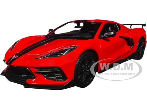 2020 Chevrolet Corvette Stingray Coupe Red with Black Stripes Special Edition Series 1/24 Diecast Model Car Maisto 31534r