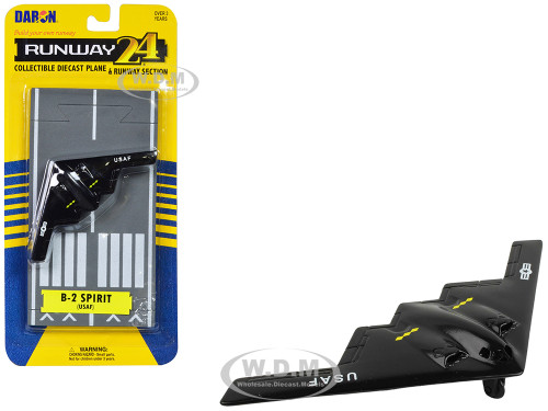 Northrop Grumman B 2 Spirit Stealth Aircraft Black United States Air Force with Runway Section Diecast Model Airplane Runway24 RW040