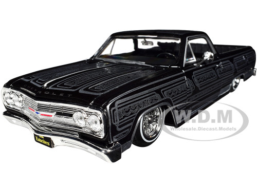 1965 Chevrolet El Camino Lowrider Black Metallic with Silver Graphics Lowriders Series 1/25 Diecast Model Car Maisto 32543BK