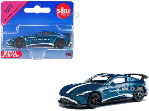 Aston Martin Vantage GT4 Blue Metallic with White Stripes Diecast Model Car Siku SK1577