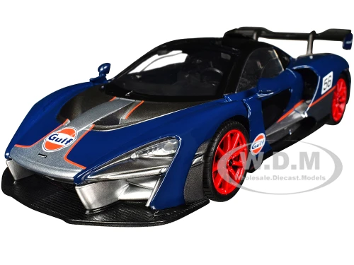 McLaren Senna #56 Dark Blue and Silver with Orange Stripes Gulf Oil Gulf Die Cast Collection 1/24 Diecast Model Car Motormax 79668GULF