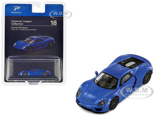 Porsche 918 Spyder Sapphire Blue Metallic Hypercar League Collection 1/64 Diecast Model Car PosterCars H18B