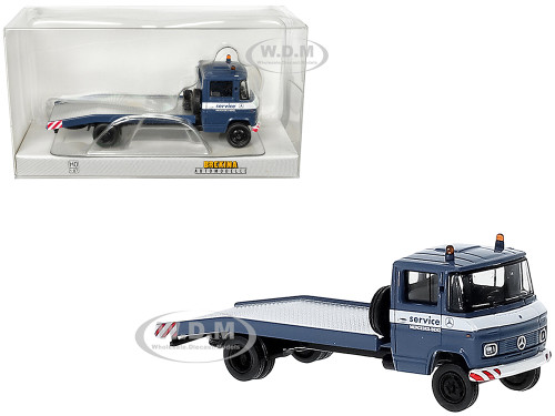 1968 Mercedes Benz L 608 D Flatbed Truck Blue with White Stripes Mercedes Benz Service 1/87 (HO) Scale Model Car Brekina BRE36736