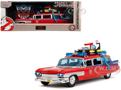 1959 Cadillac Ambulance Ecto 1 Red Transformers TV Series Ghostbusters 1984 Movie Crossover Hollywood Rides Series 1/24 Diecast Model Car Jada 35466