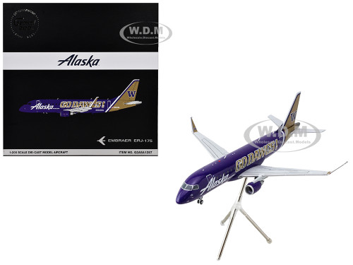 Embraer ERJ 175 Commercial Aircraft Alaska Airlines Horizon University of Washington Huskies N662QX Purple with Gold Tail Gemini 200 Series 1/200 Diecast Model Airplane GeminiJets G2ASA1287