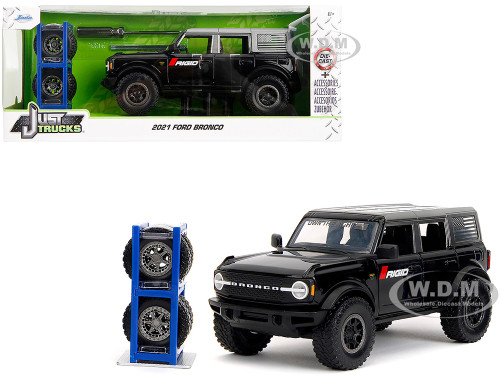 2021 Ford Bronco Badlands Black Rigid with Extra Wheels Just Trucks Series 1/24 Diecast Model Car  Jada 34185