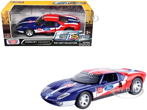 Ford GT Concept #58 Blue and Red with White Stripes GT Racing Series 1/24 Diecast Model Car Motormax 73799