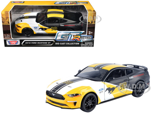 2018 Ford Mustang GT #38 White and Matt Black with Yellow Graphics GT Racing Series 1/24 Diecast Model Car Motormax 73911