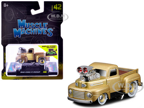 1949 Ford F1 Pickup Truck Gold Metallic 1/64 Diecast Model Car Muscle Machines 15582GLD