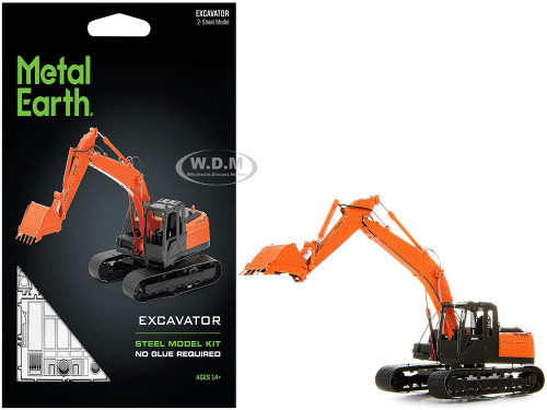 Model Kit Excavator Orange and Black Challenging Difficulty Steel Model Metal Earth MMS185