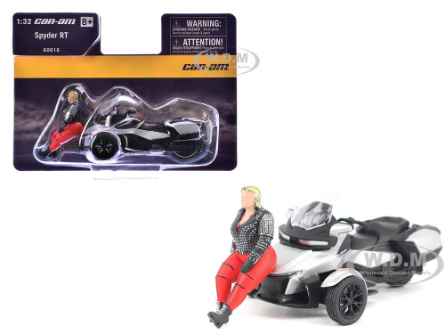 Can Am Spyder RT 3 Wheel Motorcycle Hyper Silver Metallic with Driver Figure 1/32 Diecast Model BRP Models 60016