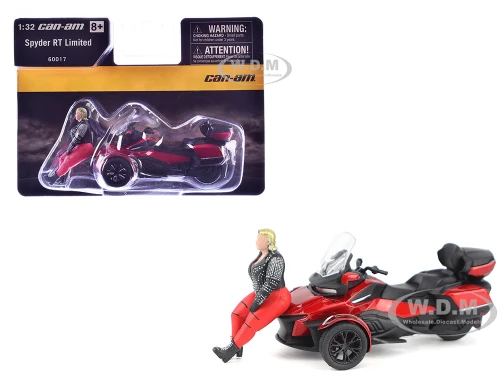 Can Am Spyder RT Limited 3 Wheel Motorcycle Deep Marsala Red Metallic with Driver Figure 1/32 Diecast Model BRP Models 60017