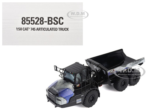 CAT Caterpillar 745 Articulated Dump Truck Brent Scarbrough & Co Back the Blue Black with Graphics High Line Series 1/50 Diecast Model Diecast Masters 85528-BSC