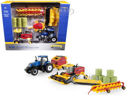 New Holland Genesis Tractor Haying Set 3 pieces New Holland Agriculture Series 1/64 Diecast Models ERTL TOMY 13993