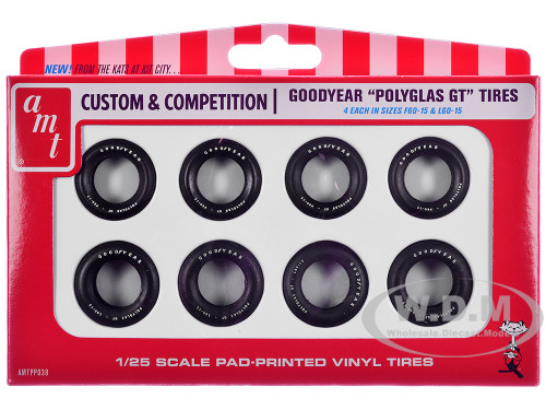 Model Kit Goodyear Polyglas GT Tires Set of 8 Pieces for 1/25 Scale Model AMT AMTPP038