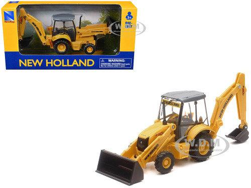 New Holland B110C Backhoe Loader Yellow Diecast Model New Ray 32143
