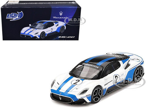 Maserati MC20 #2 White with Blue Stripes and Black Top Maserati Performance Experience 1/64 Diecast Model Car BBR BBRDIE6407