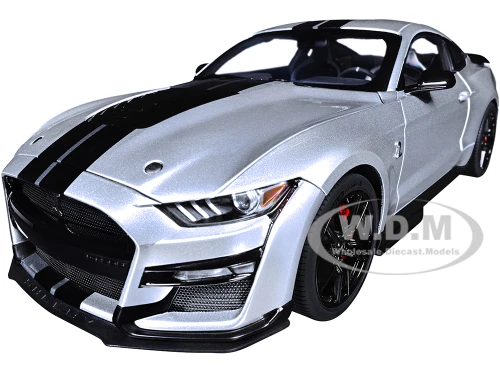 Ford Mustang Shelby GT500 Iconic Silver Metallic with Black Stripes 1/18 Model Car Autoart 73096