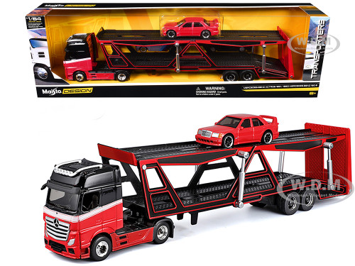 Mercedes Benz Actros ダンプ＆フィニッシャーセット1/50 Mercedes-Benz Actros Open Car Hauler Red and Black with White