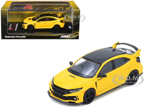 Honda Civic Type R FK8 RHD Right Hand Drive Yellow with Black Top 1/64 Diecast Model Car Inno Models IN64-FK8-YL