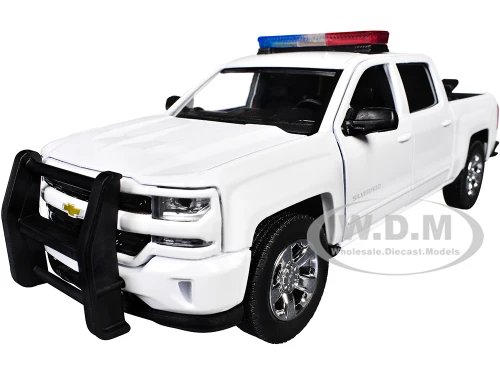 2017 Chevrolet Silverado 1500 LT Z71 Crew Cab Pickup Truck White with Flashing Light Bar and Front and Rear Lights and Sounds 1/24 1/27 Diecast Model Car Motormax 79546W