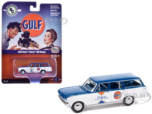 1963 Chevrolet II Nova 400 Wagon Gulf Blue and White with Blue Interior Big Country Collectibles 2025 Series 1/64 Diecast Model Car Auto World AWBC003-AWSP201
