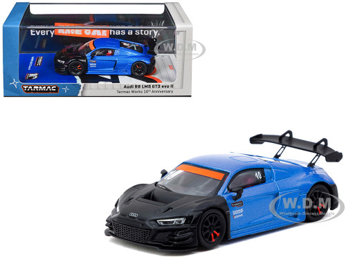 Audi R8 LMS GT3 evo II #10 Tarmac Works 10th Anniversary Blue Metallic and Matt Black Hobby64 Series 1/64 Diecast Model Car Tarmac Works T64-043-10TH