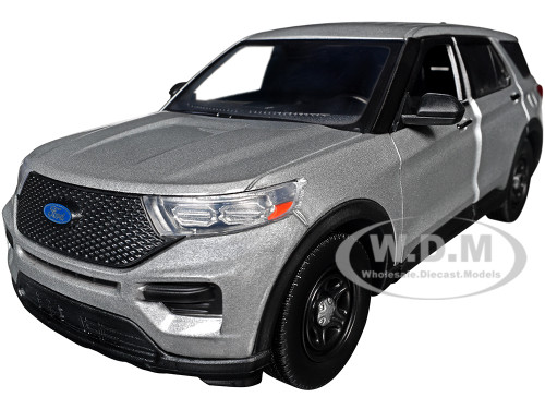 2022 Ford Police Interceptor Utility Unmarked Silver Metallic Builder s Kit Law Enforcement and Public Service Series 1/24 Diecast Model Car Motormax 76988S-BB