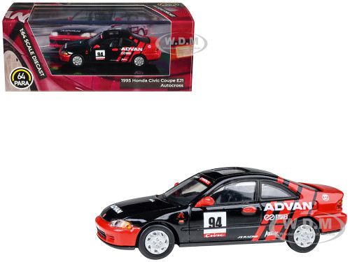 1995 Honda Civic Coupe EJ1 #94 Autocross ADVAN Black and Red 1/64 Diecast Model Car Paragon Models PA-55767