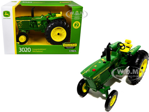 John Deere 3020 Diesel Tractor Congratulations! Green Graphics Replica Play Series 1/16 Diecast Model ERTL TOMY 45911