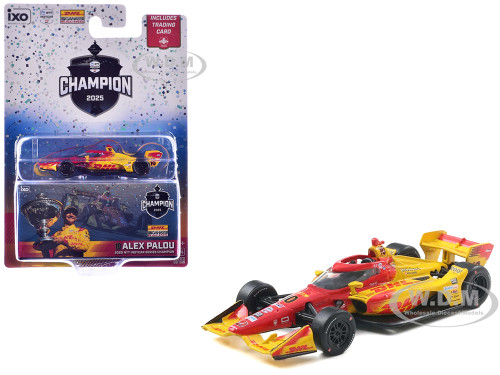 Dallara IndyCar #10 Alex Palou DHL Chip Ganassi Racing Road Course Configuration Champion NTT IndyCar Series 2025 with Trading Card 1/64 Diecast Model Car IXO Models IND64033