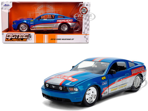 2010 Ford Mustang GT Rekudo Blue Metallic with Red and Silver Stripes Bigtime Muscle Series 1/24 Diecast Model Car Jada 36609