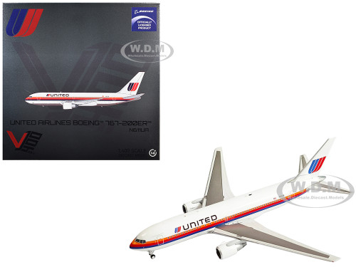 Boeing 767 200ER Commercial Aircraft United Airlines N611UA White with Stripes 1/400 Diecast Model Airplane V1:400 400007