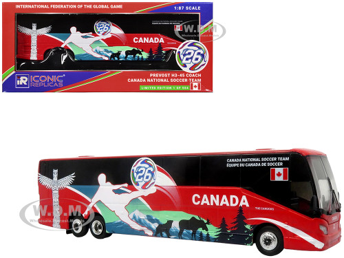 Prevost H3 45 Coach Bus Canada National Soccer Team Red with Graphics International Federation of the Global Game Series Limited Edition to 504 pieces Worldwide 1/87 (HO) Diecast Model Iconic Replicas 87-0719