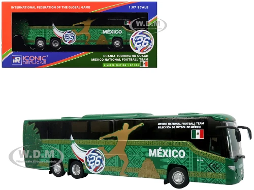 Scania Touring HD Coach Bus Mexico National Football Team Green with Graphics International Federation of the Global Game Series Limited Edition to 504 pieces Worldwide 1/87 (HO) Diecast Model Iconic Replicas 87-0718