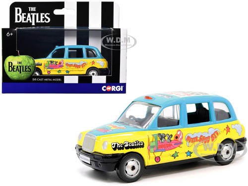 The Beatles London Taxi RHD Right Hand Drive Hello Goodbye Blue and Yellow with Graphics Diecast Model Car Corgi CC85930