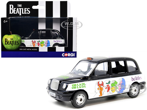 The Beatles London Taxi RHD Right Hand Drive Ob La Di Ob La Da Black and White with Graphics Diecast Model Car Corgi CC85931