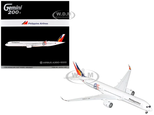Airbus A350 1000 Commercial Aircraft Philippine Airlines RP C3510 White with Tail Graphics Gemini 200 Series 1/200 Diecast Model Airplane GeminiJets G2PAL1498