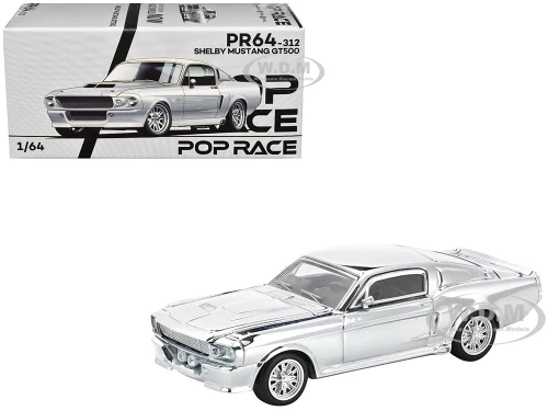 Shelby Mustang GT500 Silver Chrome 1/64 Diecast Model Car Pop Race PR640312