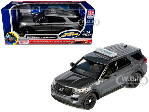 2022 Ford Police Interceptor Utility Dark Gray Metallic Builder s Kit with Flashing Light Bar and Front and Rear Lights and Sounds 1/24 Diecast Model Car Motormax 79541-BB-DGRY