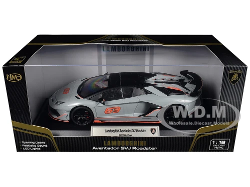 Lamborghini Aventador SVJ Roadster Matt Gray with Carbon Top and Orange Accents 1/18 Diecast Model Car Heimanba H1102GRY